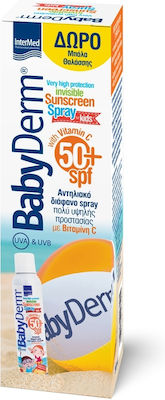 Intermed Babyderm Wasserdicht Kinder Sonnencreme Spray für Gesicht & Körper SPF50 200ml & Kostenloser Strandball