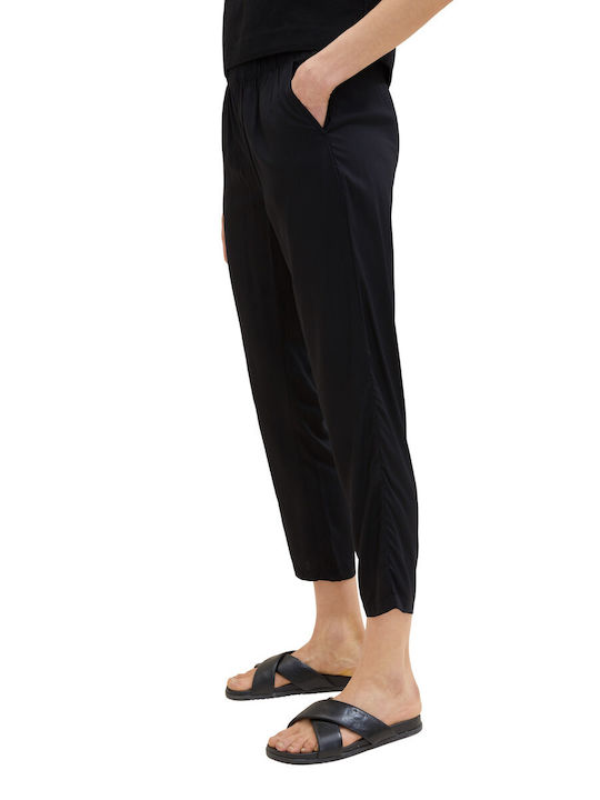 Tom Tailor Damen Stoff Capri Hose mit Gummizug Schwarz