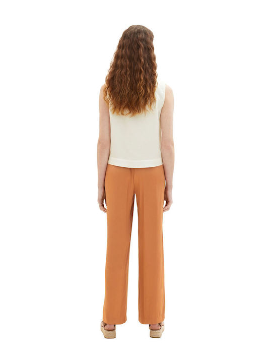 Tom Tailor Femei Talie înaltă Denim Pantaloni largi cu Elastic Terracotta Brown