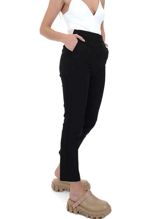 Damen Hoch tailliert Baumwolle Capri Hose Schwarz