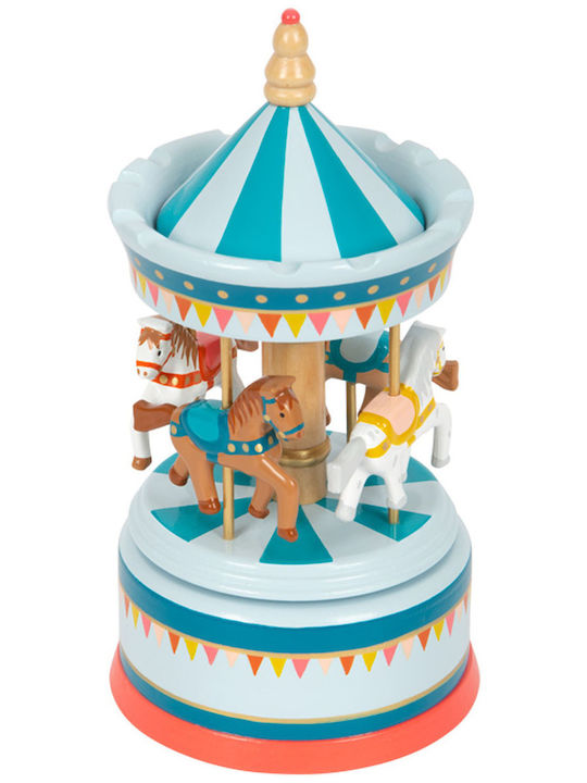 Small Foot Christmas Decorative Wooden Carousel Light Blue with Music and Movement 20x11x11cm.