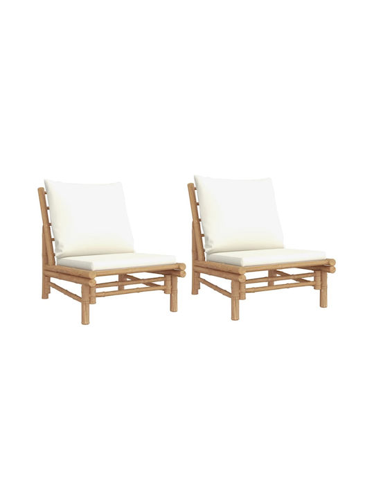 Outdoor Armchair Bamboo Beige with Cushion 2pcs 60x86x73.5cm