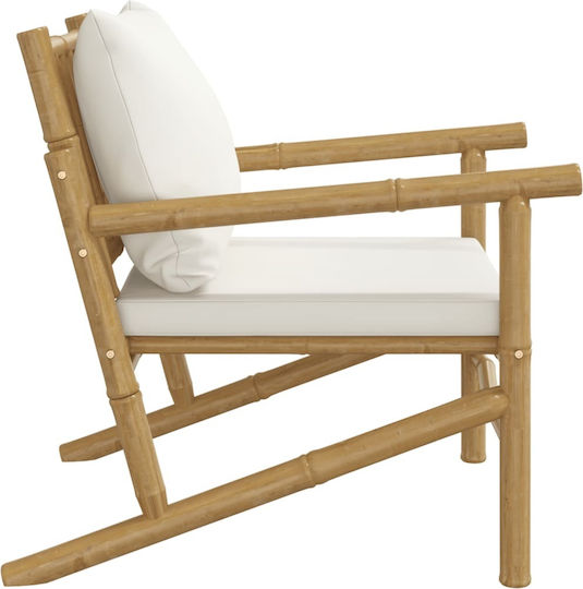 Outdoor Armchair Bamboo Beige with Cushion 2pcs 63x75x74cm