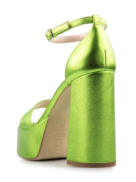 Δερμάτινα Πέδιλα Green Metallic