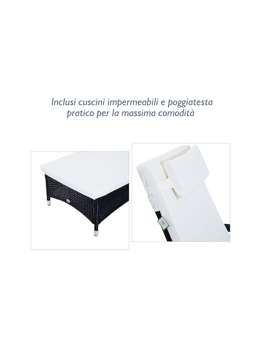 Șezlong-Pat Single Rattan Cu Pernă Negru Set Cu Masă 2 Buc 200x73x103 cm