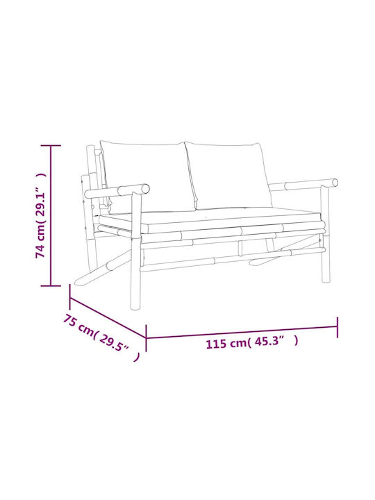 Canapea cu două locuri Exterior Bambus cu Perne 115x75x74cm