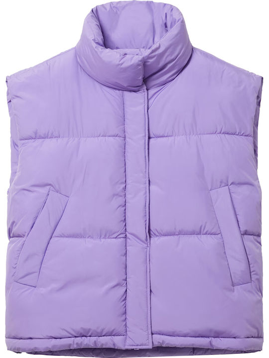 Women's Short Puffer Jacket for Spring or Autumn Digital Purple
