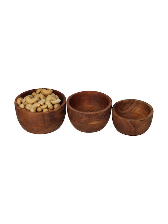 ArteLibre Decorative Bowl Wooden Brown 11.4x11.4x6.5cm 3 Pieces