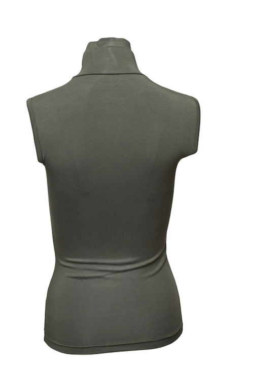 Fără mâneci Olive Tricou pentru femei Pulover cu guler înalt