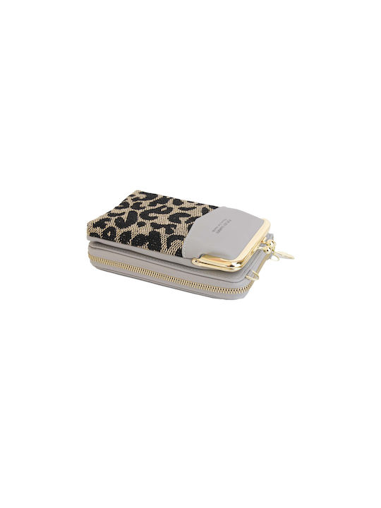 Vamore women's wallet - mobile phone purse, grey leatherette, animal print [62537]