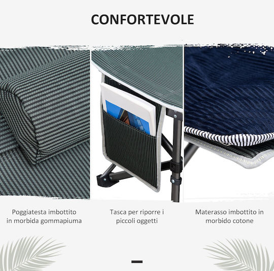 Outsunny Foldable Steel Beach Sunbed Blue with Pillow 188x64.5x53cm