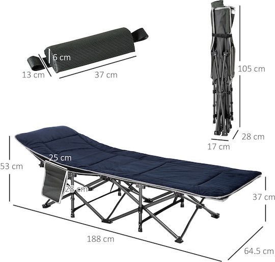 Outsunny Foldable Steel Beach Sunbed Blue with Pillow 188x64.5x53cm
