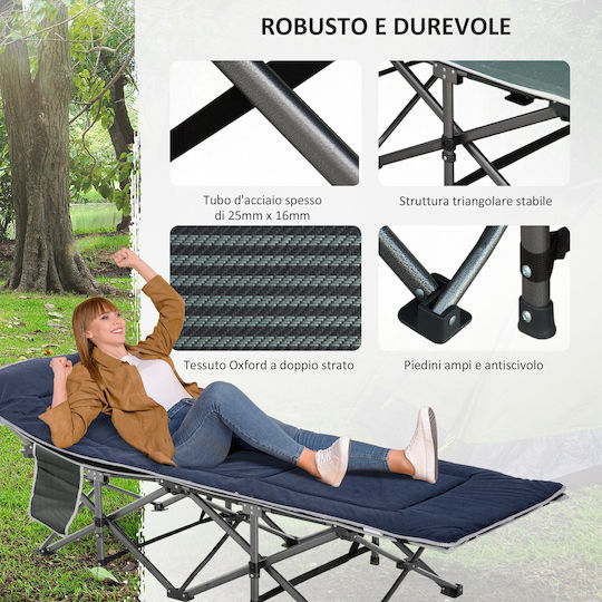 Outsunny Foldable Steel Beach Sunbed Blue with Pillow 188x64.5x53cm