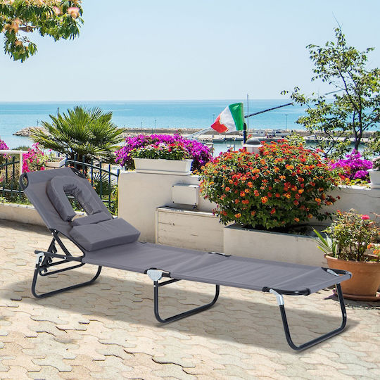 Outsunny Relax Ξαπλώστρα Παραλίας Γκρι Πτυσσόμενη με Μαξιλαράκι