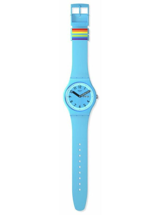 Swatch Proudly Ανδρικό Ρολόι 41mm Μπαταρίας με Μπλε Καουτσούκ Λουράκι