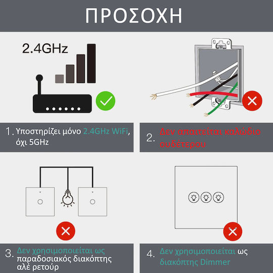 MOES Επιτοίχιος Διακόπτης Τοίχου Αφής Μονός με Πλαίσιο Μαύρος