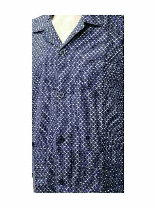 MEN'S BUTTONED FLANNEL FLANNEL PAJAMAS LANOTTE KA-1 - BLUE