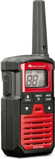 Midland XT10 Pro Wireless Transceiver PMR 0.5W with Monochrome Screen Set of 2pcs In Red Color