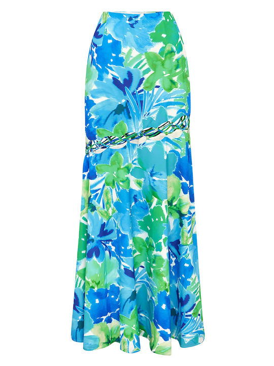 Ψηλόμεση Maxi Φούστα Floral Τιρκουάζ