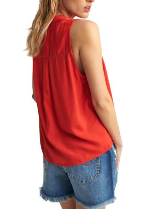 Attrattivo Women's Summer Blouse Sleeveless with V Neckline Orange