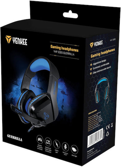 Yenkee Guerrilla YHP 3005 Over Ear Gaming Headset με σύνδεση 3.5mm Μαύρο / Μπλε