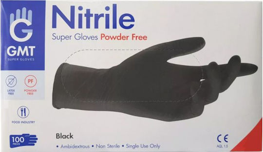 GMT Super Gloves Γάντια Νιτριλίου Χωρίς Πούδρα σε Μαύρο Χρώμα 1000τμχ