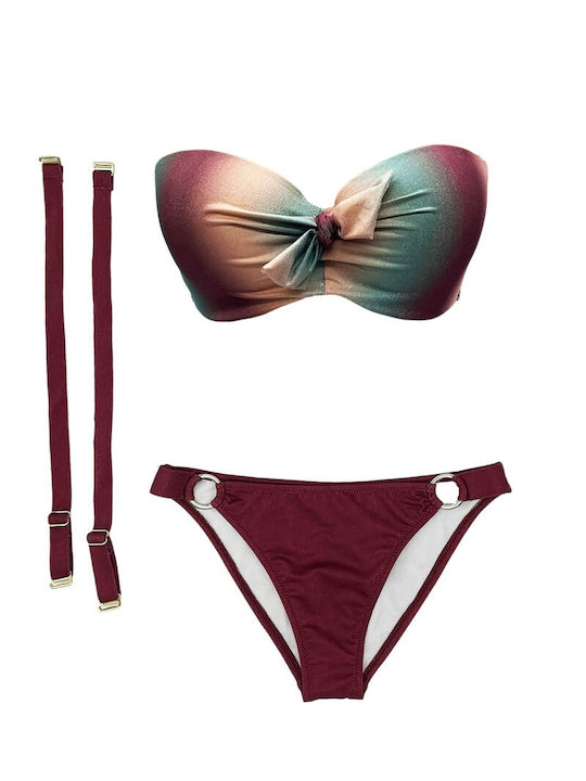 Lucero lurex burgundy strapless cup E swimsuit set with briefs 951632