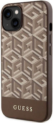 Guess GCube Stripes MagSafe Silicone Back Cover Brown (iPhone 14)