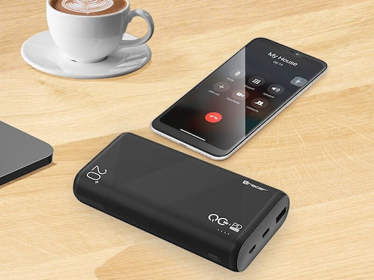 Tracer Amos Power Bank 20000mAh 20W with USB-A Port and 2 USB-C Ports Power Delivery / Quick Charge 3.0 Black