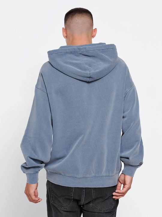 Funky Buddha Herren Sweatshirt mit Kapuze Dusty Blue