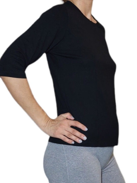 Blouse Viscose 95% Lycra 5% Plain Black Turtleneck Sleeve