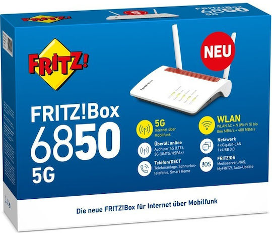 AVM FRITZ!Box 6850 Router Wireless 5G Wi-Fi 4 cu 4 Porturi Gigabit