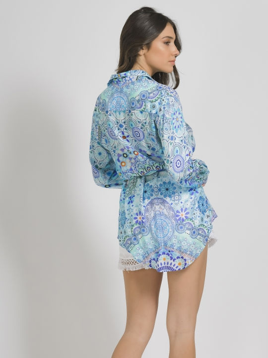 Ble Resort Collection Γυναικείο Καφτάνι Παραλίας Τιρκουάζ