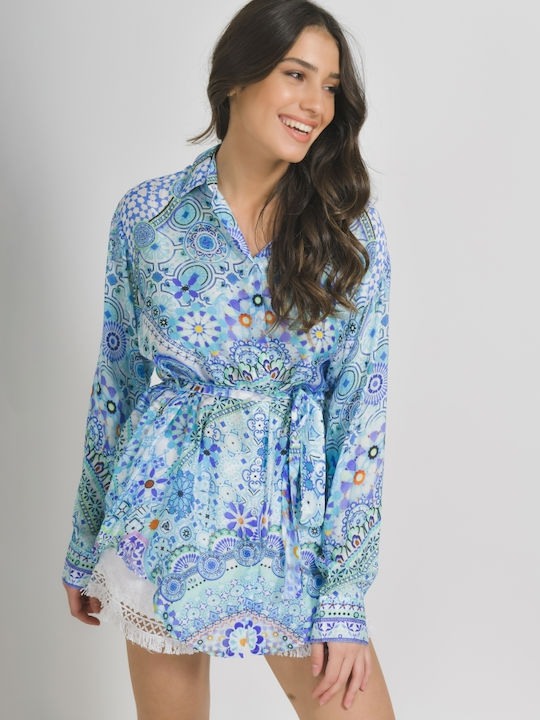 Ble Resort Collection Γυναικείο Καφτάνι Παραλίας Τιρκουάζ
