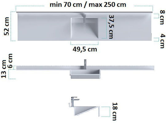 Sanitec Matrix Single Wall Mounted Wall-mounted Sink Porcelain 250x52cm Metallic Ice