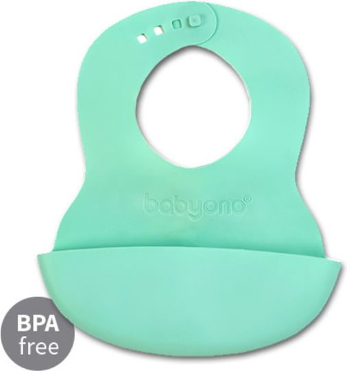 Babyono Waterproof Bib Silicone with Button & Pocket Green for 6 m+