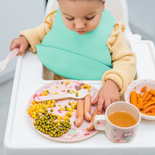 Babyono Waterproof Bib Silicone with Button & Pocket Green for 6 m+