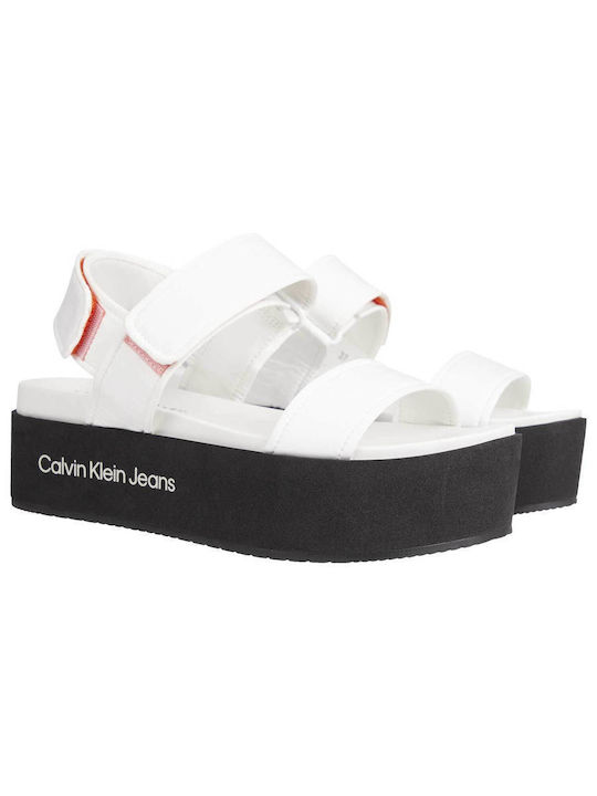 Calvin Klein Γυναικεία Σανδάλια Flatforms σε Λευκό Χρώμα