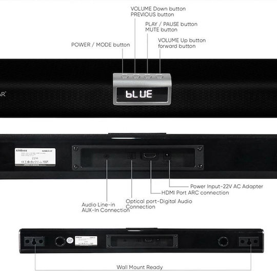 Sonic Gear Sonicbar 5300BT Soundbar 2.1 Bluetooth und HDMI 35W mit kabellosem Subwoofer und Fernbedienung Schwarz