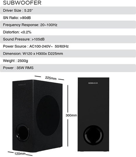 Sonic Gear Sonicbar 5300BT Soundbar 2.1 Bluetooth und HDMI 35W mit kabellosem Subwoofer und Fernbedienung Schwarz