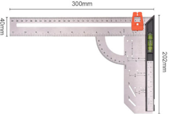 Harden Steel Angle Ruler with Protractor and Spirit Level 30cm