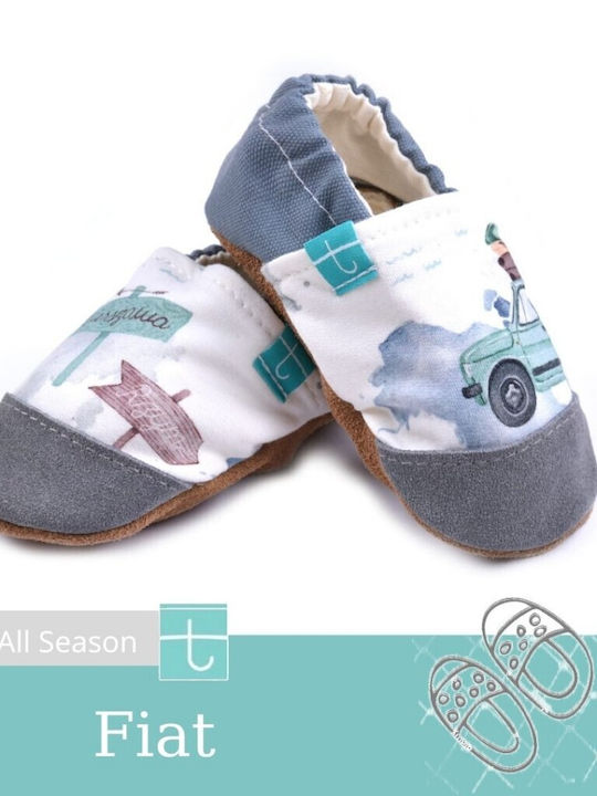 TiTot Baby Run Handmade Anti-Slip Shoes "Fiat Toe" White-Grey