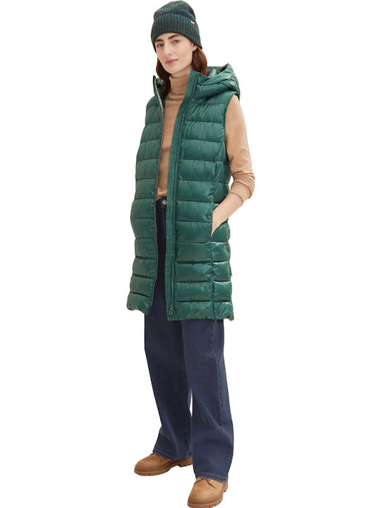 Lang Damen Ärmellos Puffer Jacke für Winter Pineneedle Green