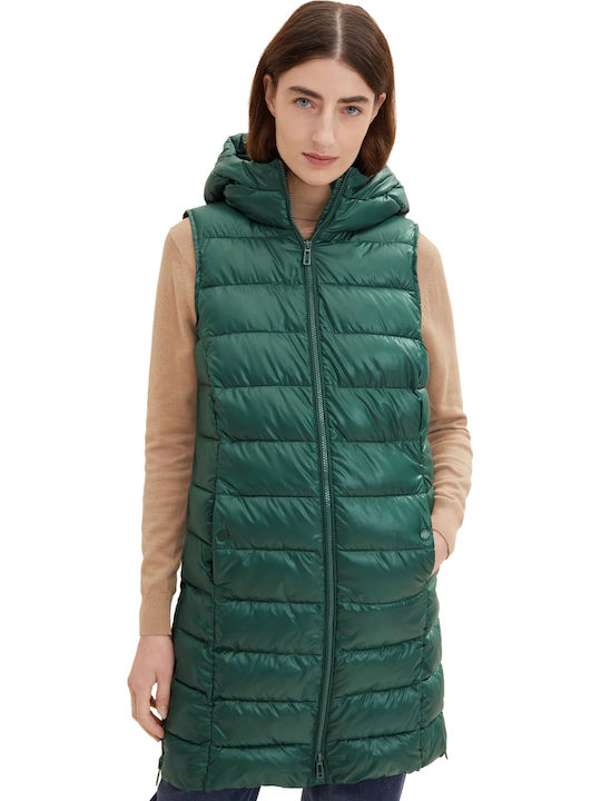 Lang Damen Ärmellos Puffer Jacke für Winter Pineneedle Green