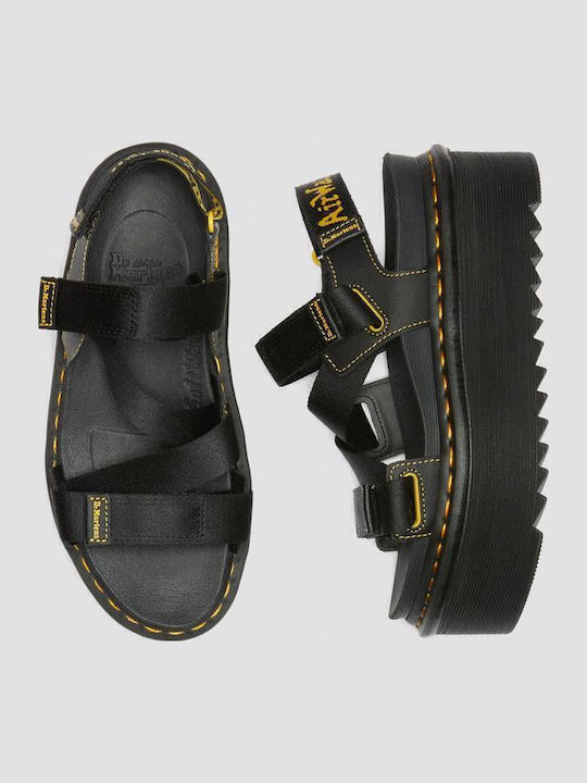 Kimber Webbing Δερμάτινα Γυναικεία Σανδάλια Flatforms Μαύρα