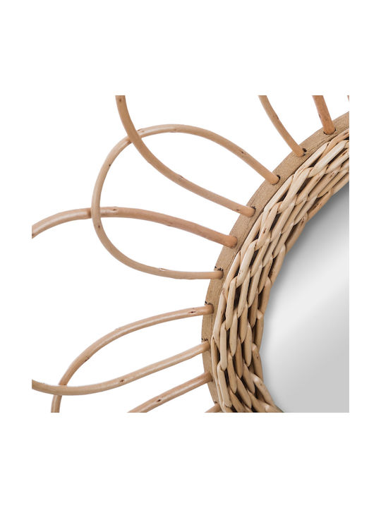 Decorative Wall Mirror with Beige Wooden Frame Diameter 38cm 1pcs
