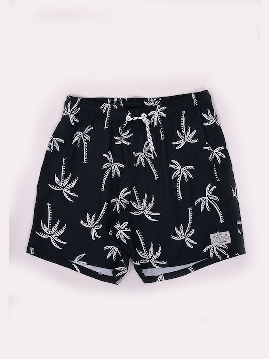 Men's swimsuit with palm trees black Black