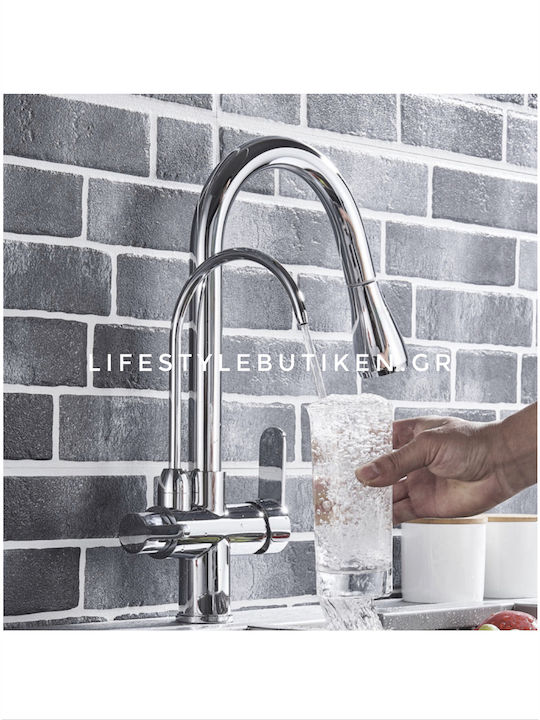Stocco Tall Kitchen Faucet Counter with Shower Silver