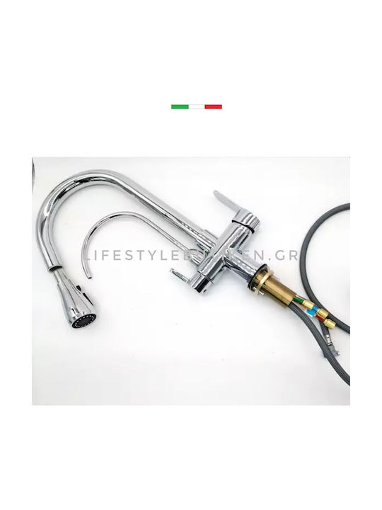 Stocco Tall Kitchen Faucet Counter with Shower Silver