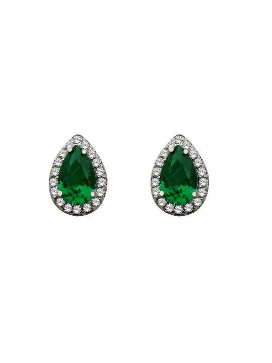 Earrings in white gold rosettes with green stone R692SK 9 Carat Stones:With cubic zirconia